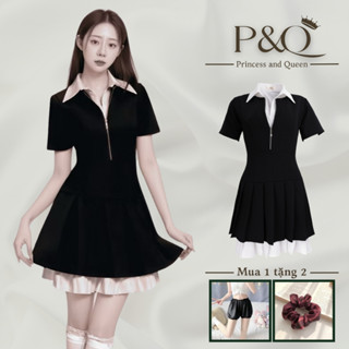 Đầm váy xòe chân váy ngắn vải goothun cổ sơ mi hai lớp có bigsize | P&Q vd32