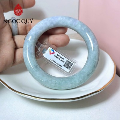 Vòng cẩm thạch A - Ngọc phỉ thúy type A bản tròn và hẹ xanh phớt tím nhẹ ni 48-58- Ngoc Quý