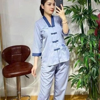 ĐỒ LAM ĐI CHÙA  Mẫu La Hán Phối vải kate mềm thêu hoa sen dành cho nữ