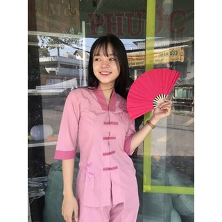 ĐỒ LAM ĐI CHÙA  Mẫu La Hán Phối vải kate mềm thêu hoa sen dành cho nữ