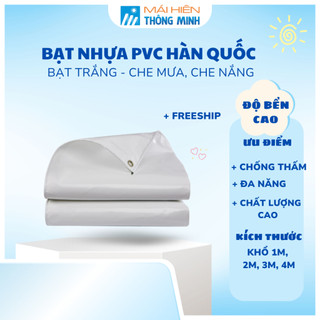 Bạt PVC Trắng 0,3mm Che Mưa Nắng, Phủ Xe, Làm Mái Hiên Bao May Viền Đóng Khoen Xung Quanh, 1m/ khoen