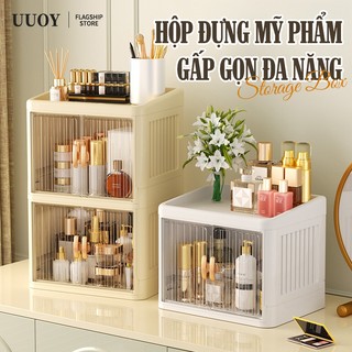  Hộp đựng mỹ phẩm 1 2 3 tầng có nắp – Nhựa trong suốt kệ để bàn gấp gọn nhiều ngăn 
