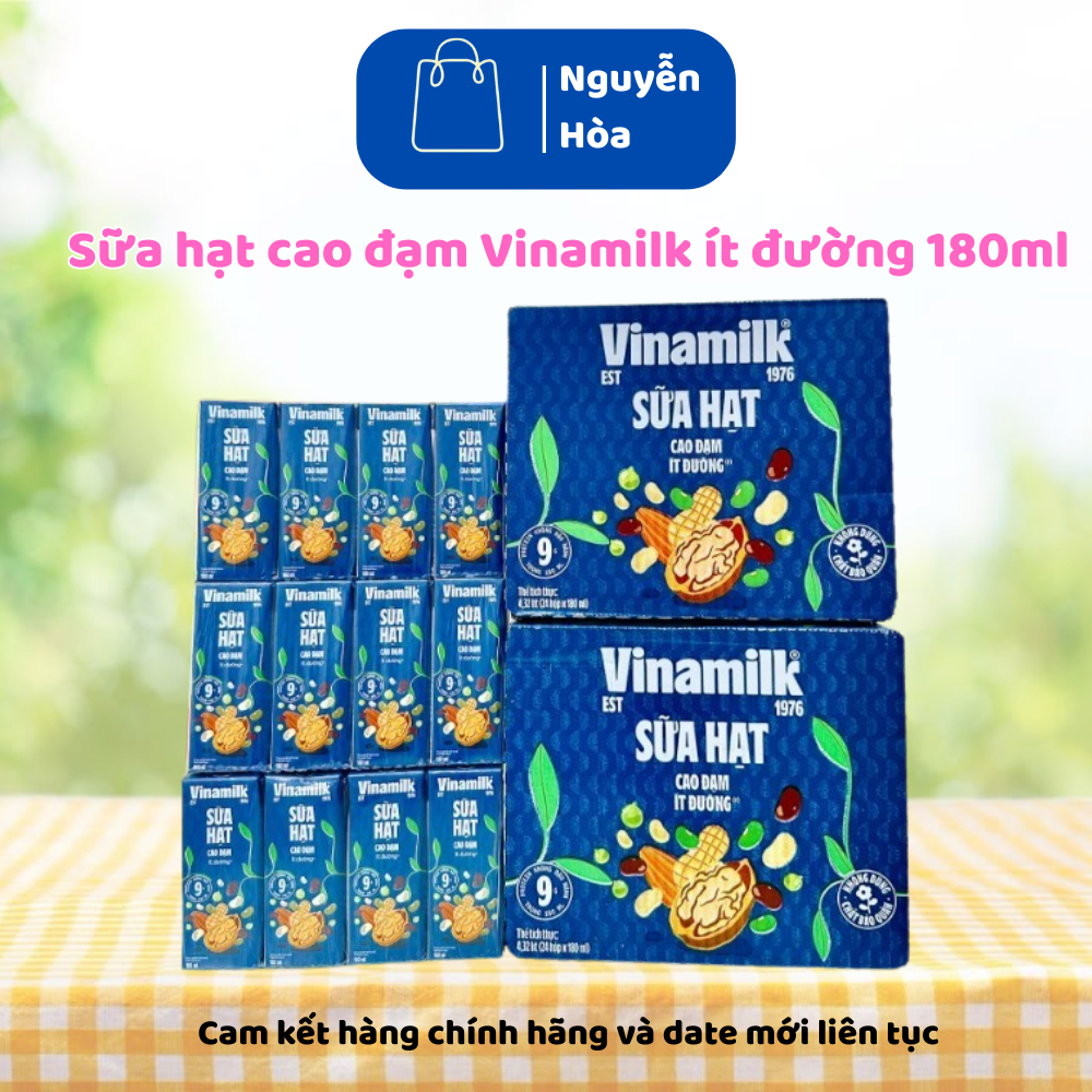Thùng 24 Hộp Sữa Hạt Cao Đạm Vinamilk Ít Đường 180ml - Sữa Hạt Vinamilk Hạnh Nhân, Đậu Nành, Đậu Đen