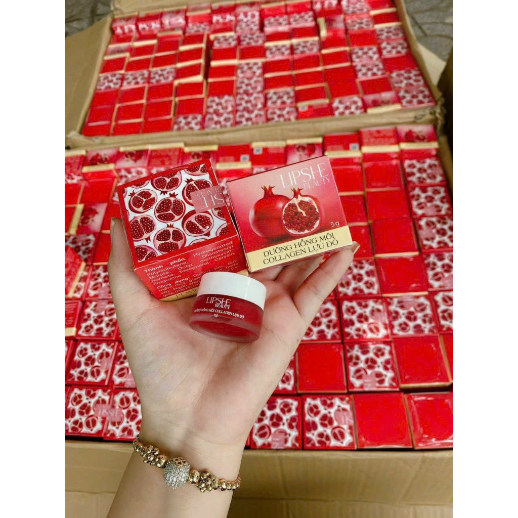 Dưỡng Môi Lipshe Lựu Đỏ Collagen, Dưỡng Môi Lipshe beauty Hủ 5g Chính hãng - Dưỡng Môi Căng Bóng