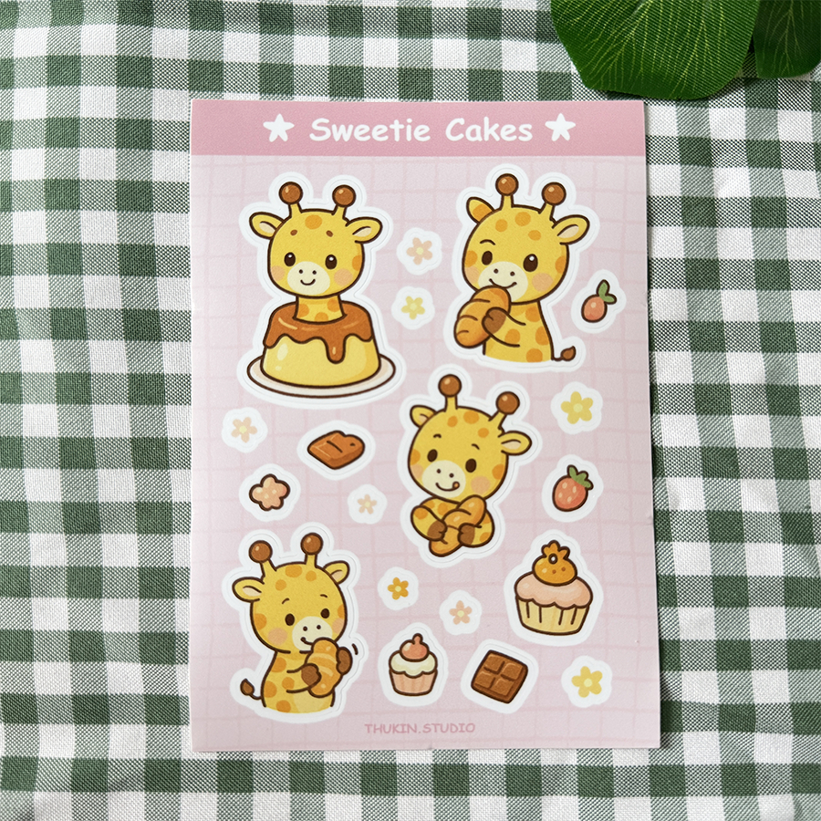 Sticker kawaii trang trí sổ tay- Hươu Sun yêu thích đồ ngọt- Sticker chống nước- Thukin.studio