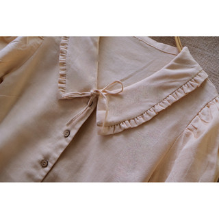 Áo linen vintage cổ bèo cột nơ ( Ảnh thật shop chụp )
