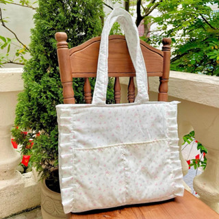  Túi Tote Đeo Vai Lolita Túi Chần Bông Hoa Nhí Bánh bèo Đi học Đựng Laptop Bình Nước Tiện Lợi Coquette Dễ Thương 