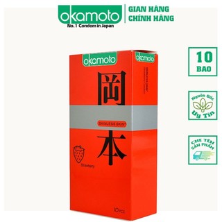  Bao cao su Okamoto Strawberry hương Dâu bcs siêu mỏng tăng khoái cảm cực mạnh baocaosu che tên Nhật Bản - Hộp 10 bcs 