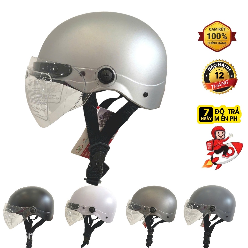 Nón Bảo Hiểm Nửa Đầu Có Kính Chắn Gió TNEK, Màu Nón Sơn Nhám Nhãn Hiệu S Cao Cấp Cho Nam và Nữ Helmets