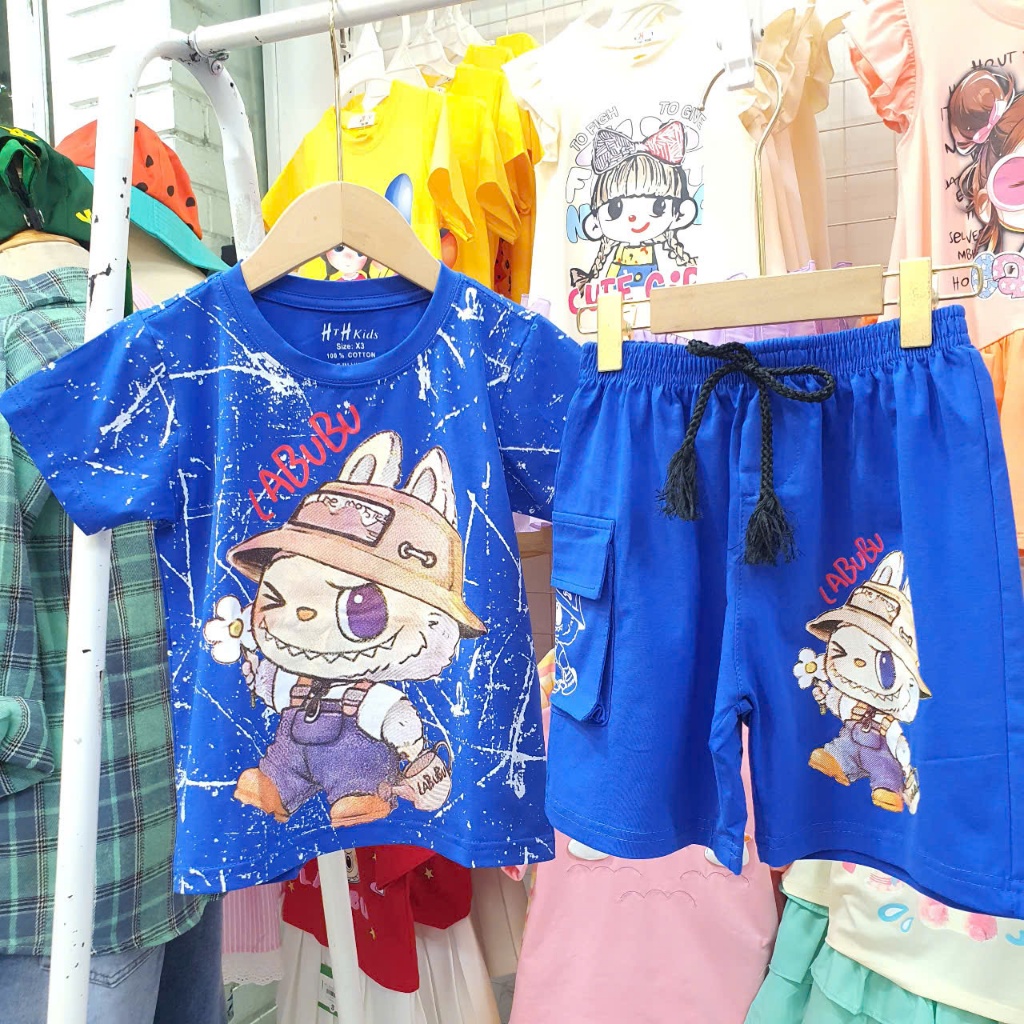 Đồ bộ labubu cho bé trai siêu dễ thương DB51_ Beekids, Bộ thun lửng Labubu bé trai, Đồ bộ thun labub