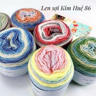  Len Mohair cầu vồng sợi to 2,5mm nhiều màu sắc cuộn 100g 
