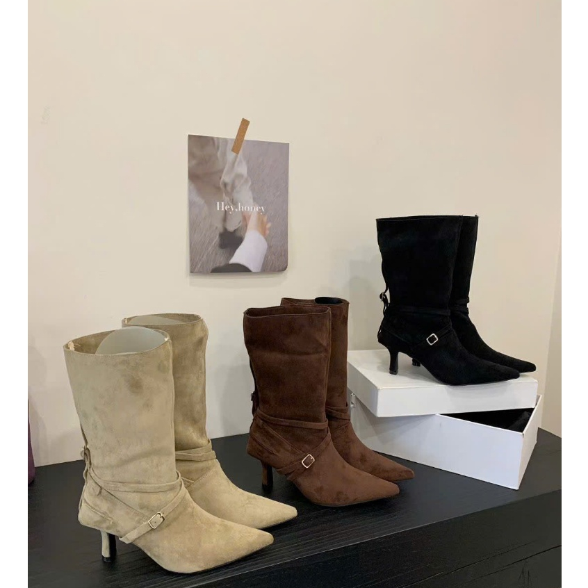 Boot Nữ Da Lộn Cao Cổ – Giày Boot Nữ Mũi Nhọn Gót Nhọn Sang Chảnh