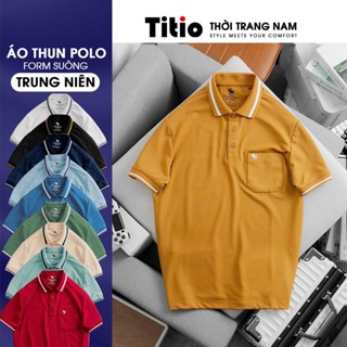 Áo thun Polo nam trung niên có túi Titio thêu hươu màu trơn vải thun cá sấu 4 chiều thoáng mát sang trọng APL006