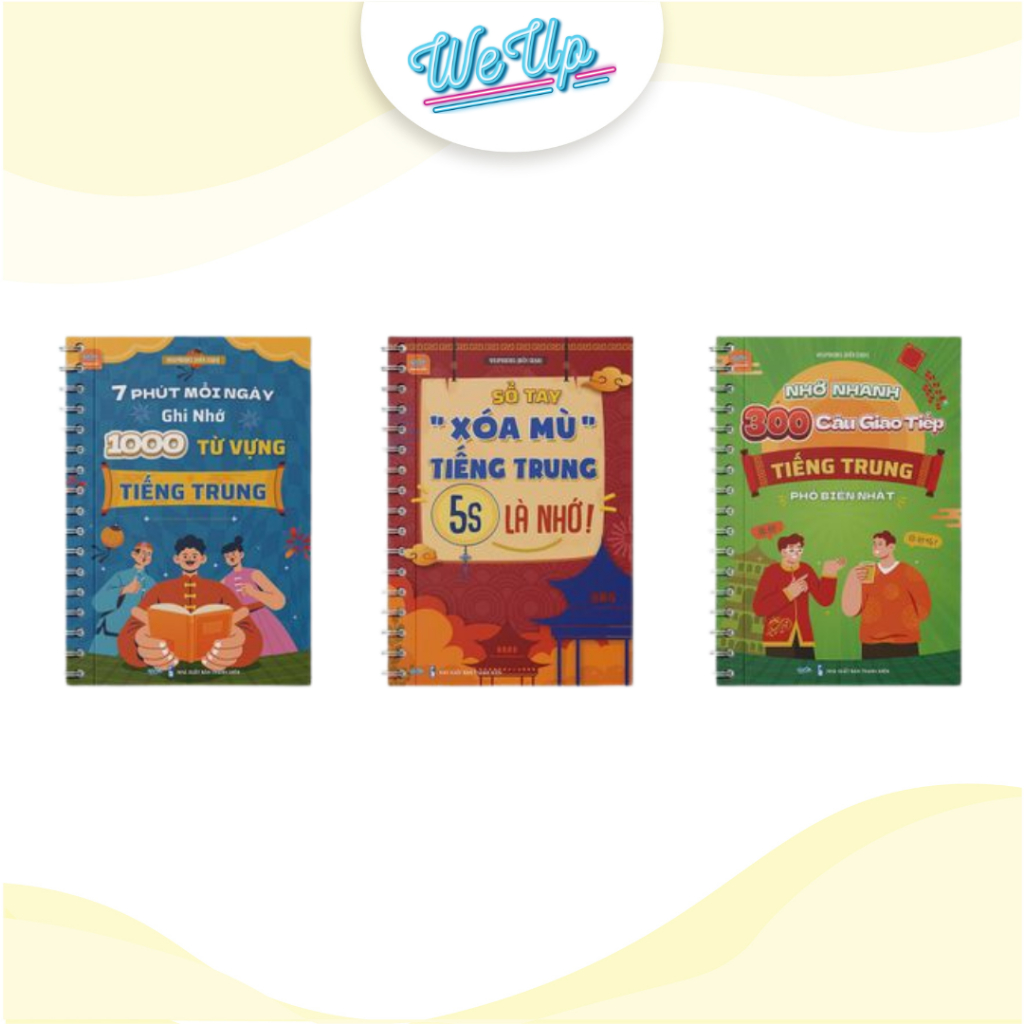 Combo 3 sách: Sổ tay "xóa mù" Tiếng Trung 5s là nhớ, 1000 từ vựng tiếng Trung, 300 câu giao tiếp tiế