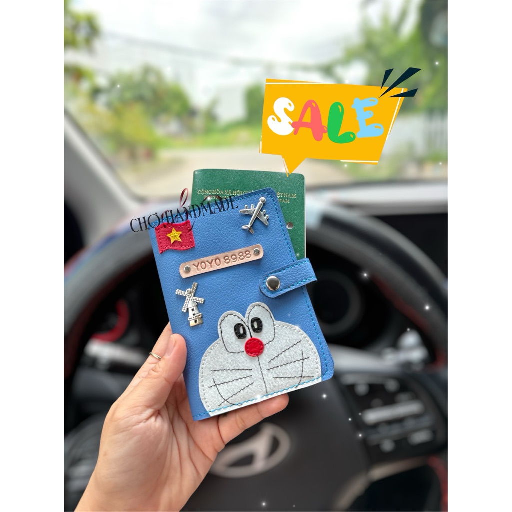 (chat chốt tên-chọn màu) vỏ hộ chiếu doremon - bao hộ chiếu doraemon - bọc hộ chiếu - ví da hộ chiếu