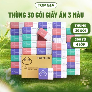 Giấy Ăn Rút Top Gia Thùng 30 Gói 3 Màu 300 Tờ 4 Lớp, Bột Giấy Từ Thiên Nhiên An Toàn Cho Sức Khỏe