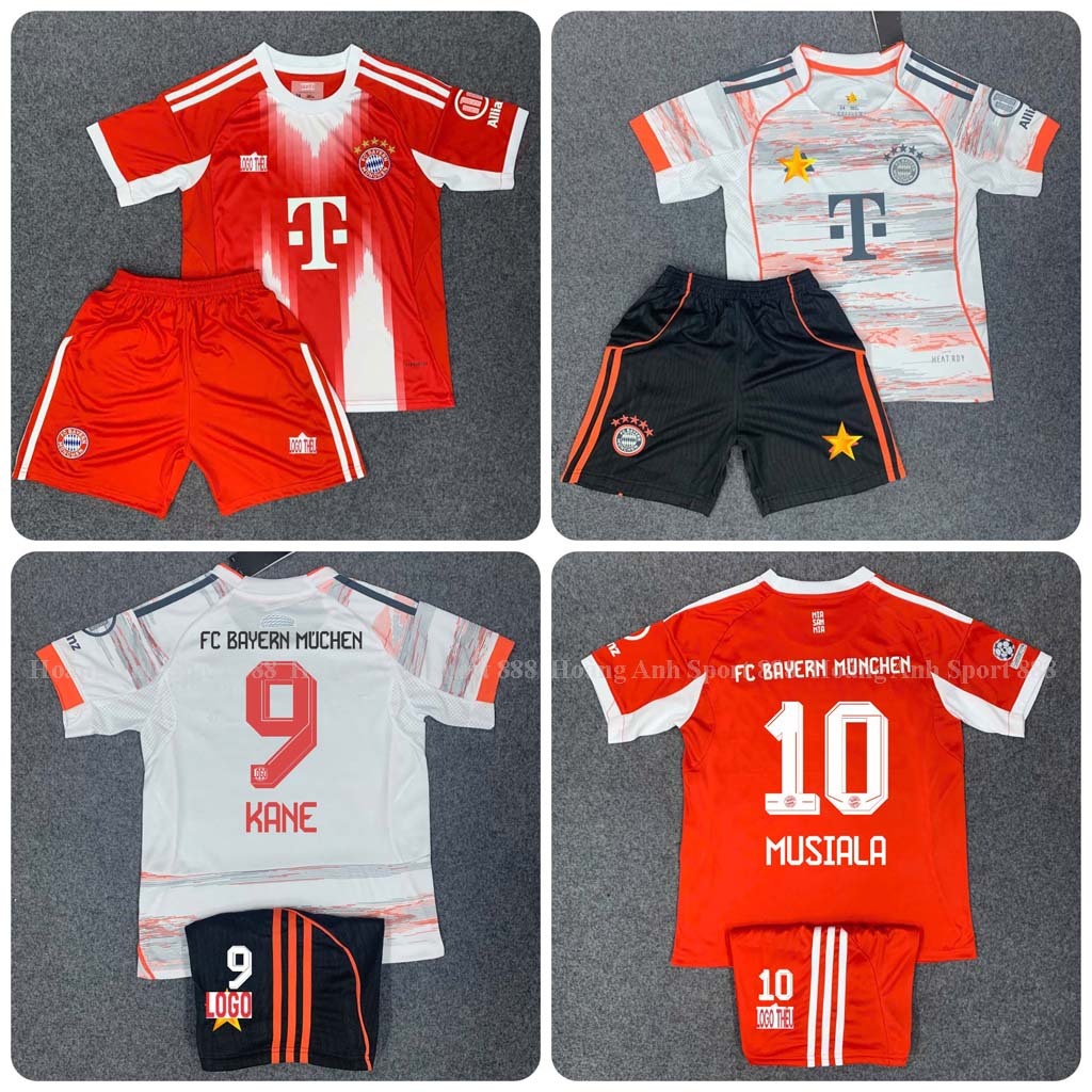 Áo Bóng Đá Trẻ Em CLB Bayern, Áo Đá Banh Bayern 2025 - Chuẩn Mẫu Thi Đấu -Vải Polyester Thái