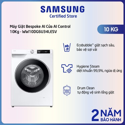 [Shopee - Lắp đặt 0Đ HN HCM][2025] Máy giặt Samsung AI EcoBubble Inverter 10Kg WW10DG6U34LESV - Shopee chỉ lắp HN & HCM