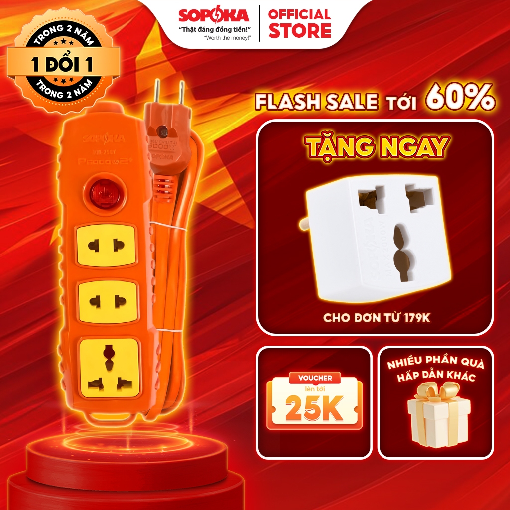 Ổ Cắm Điện SOPOKA 6000W Dây Dài 3M Có Công Tắc An Toàn Thông Minh