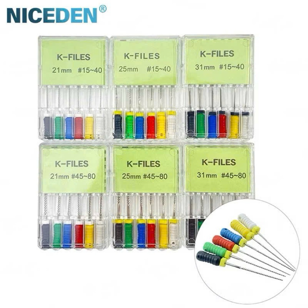 Niceden Dụng cụ nha khoa Rễ Cannal Endo K File 21mm bằng Thép không gỉ Dụng cụ nội nha Nha sĩ Nha kh