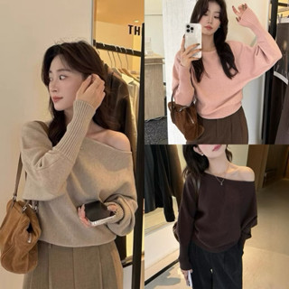  Áo len nữ trễ vai kiểu dáng basic phong cách Vintage Hàn Quốc dành cho mùa thu đông A94 