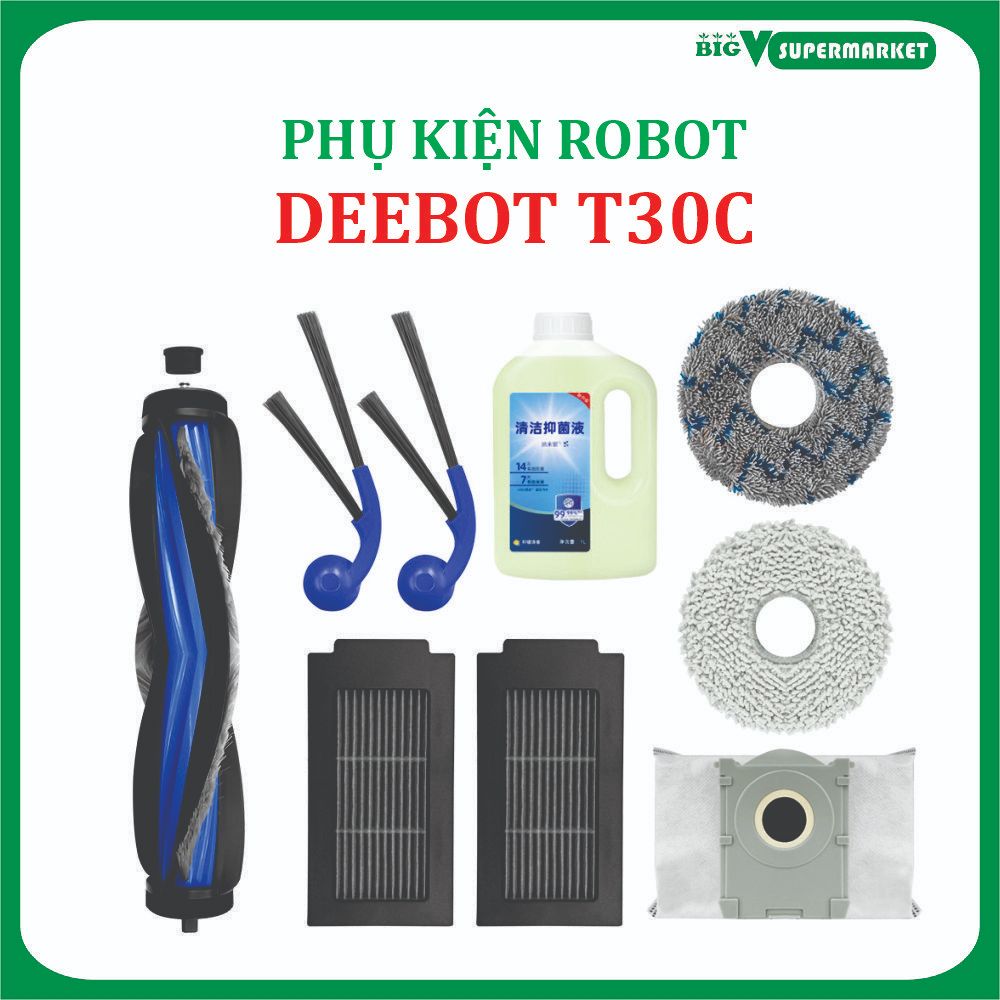Phụ kiện robot hút bụi Ecovas Debot T30C, Khăn lau, Chổi Chính, Chổi cạnh, Túi rác, Lọc bụi '