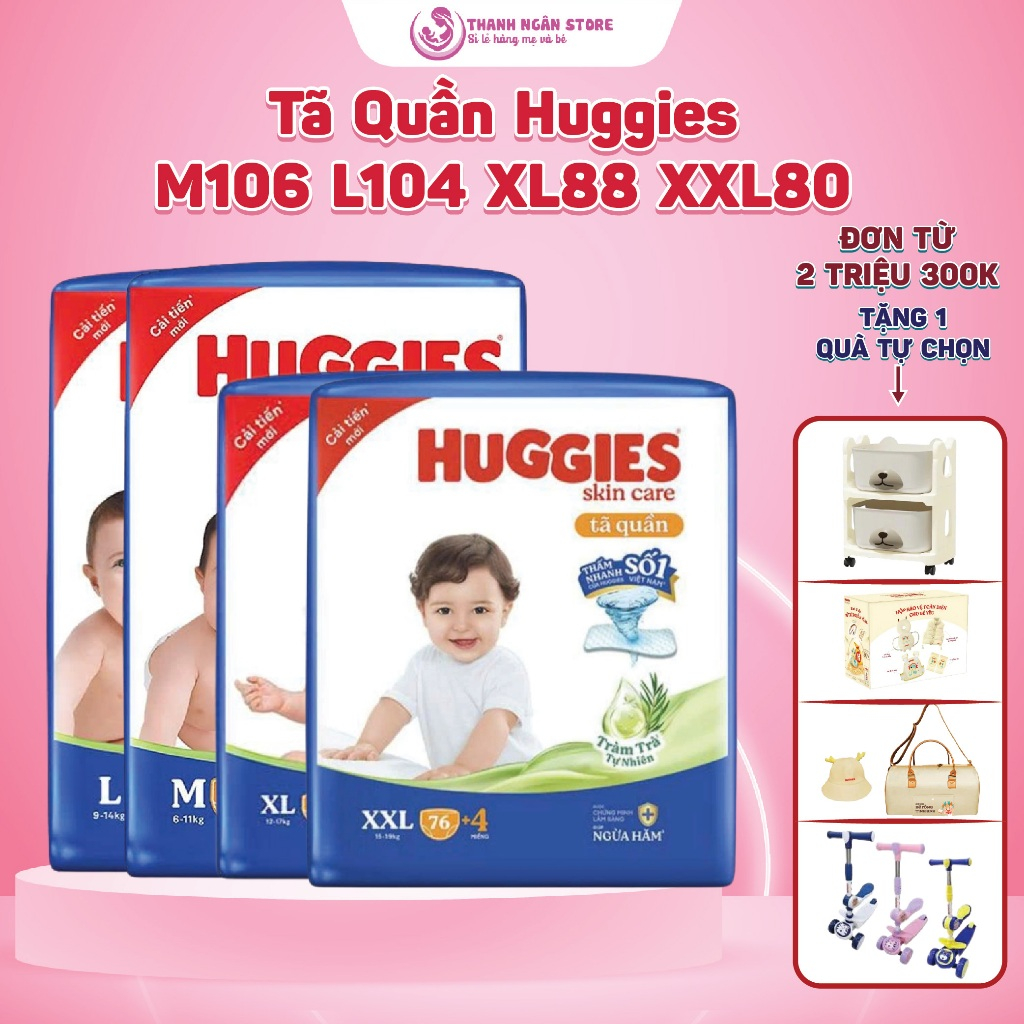Bỉm Tã Quần Huggies M106/L104/XL88/XXL80 Tràm Trà Skincare Siêu Nhiều Miếng Cải Tiến Mới -Thanh Ngân