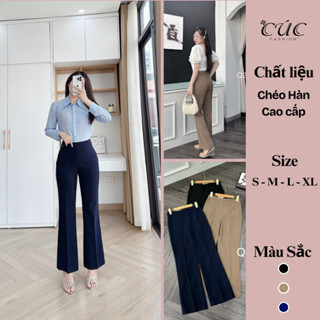Quần ống loe Cúc Fashion vải tây from âu lưng cao cấp thời trang nữ culottes vẩy trơn 1 cúc Q244