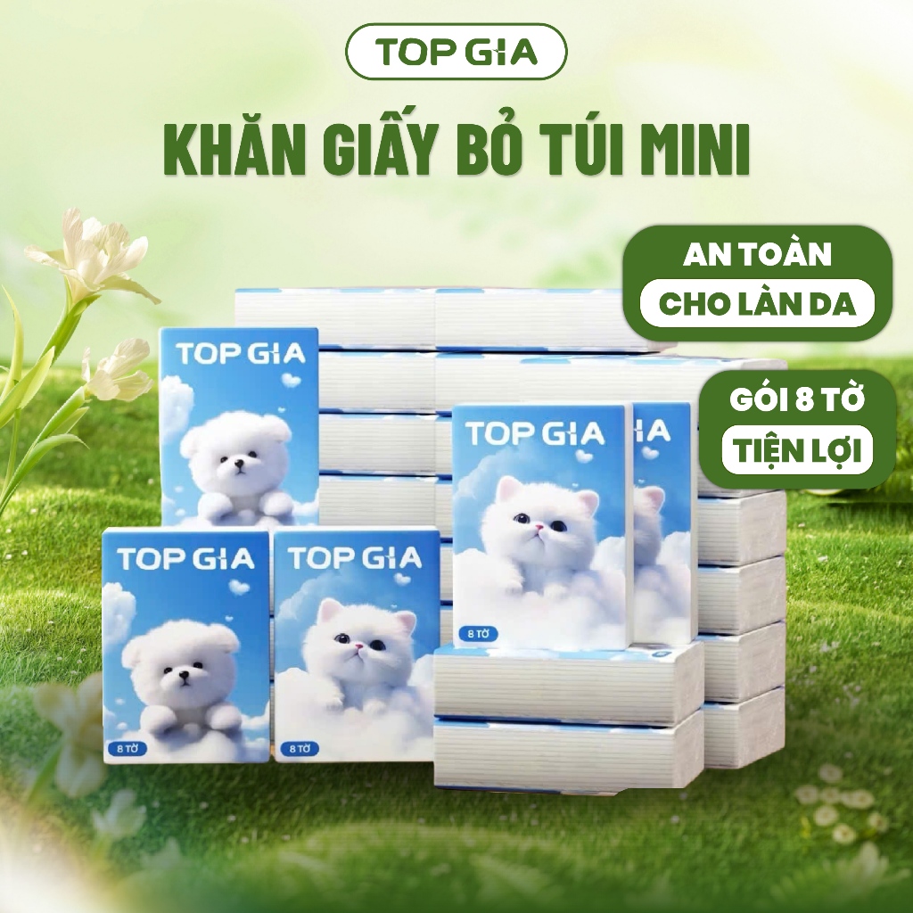Khăn Giấy Bỏ Túi Mini Top Gia 1 Gói 8 Tờ Tiện Lợi,  Bột Giấy Từ Thiên Nhiên An Toàn Cho Sức Khỏe