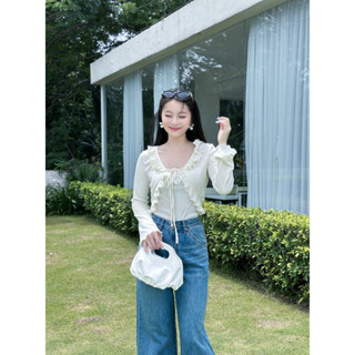 MARC FASHION Áo khoác thun tay dài phối bèo cột dây - TRST122924