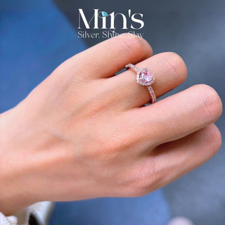  Nhẫn Bạc S925 MINS GEM Đính Đá Trái Tim Hồng Phong Cách Hàn Quốc Nữ Tính Nhẹ Nhàng Đường Kính 16mm - FN09 