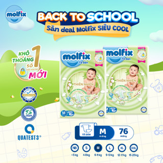 Combo 2 Tã/bỉm dán Molfix Thiên nhiên Super Jumbo M - 76 miếng/gói (6kg - 11kg)