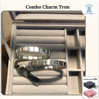 Vòng tay ITALIAN CHARM ( Charm TRƠN màu Bạc , SÁNG ) - Hàng có sẵn - DIY 9mm Thép Không Gỉ