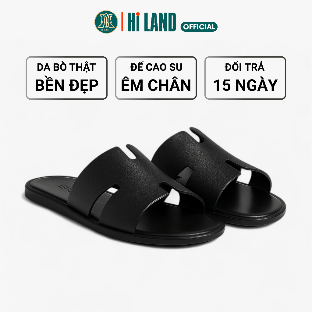 [Top 1 bán chạy] Dép nam da bò cao cấp Hiland, quai chữ H thời trang, đế cao su đúc êm chống trượt, bảo hành 12 tháng.