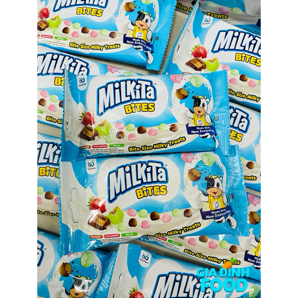 Kẹo Sữa Mềm Milkita Bites Vị (Sôcôla, Dâu, Dưa Lưới)