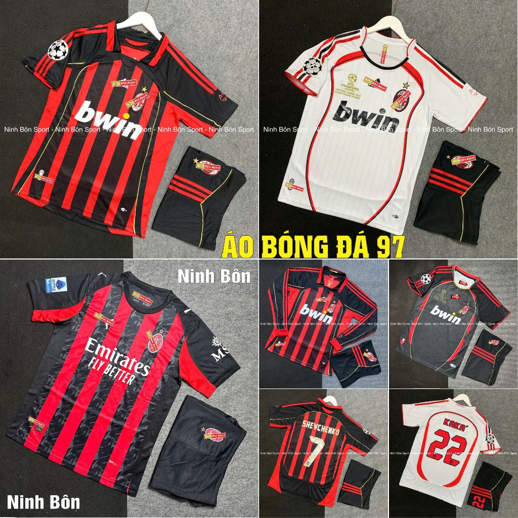 Áo Bóng Đá, Quần Áo Bóng Đá CLB AC Milan Sân Nhà Phong Cách Retro 2007 - Vải Gai Thái Cao Cấp