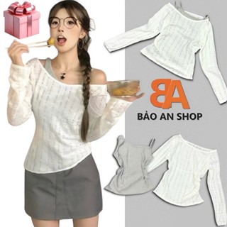 Bảo An Shop [SA-71] Sét bộ nữ 2 món áo Len lệch vai tay dài kèm áo dây thun tăm ôm body cá tính Free Size dưới 54kg