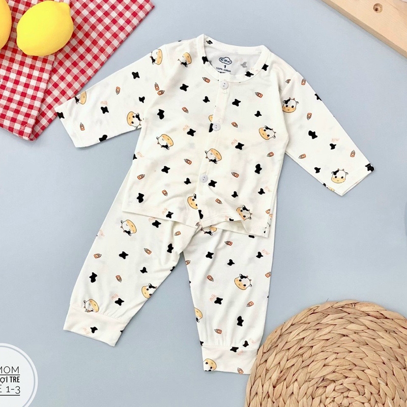 [ Xả Kho ] Quần áo sơ sinh dài tay vải pettit tăm tre cúc giữa, đồ bộ dài tay cho bé trai bé gái sơ sinh 0-9 tháng _ B59