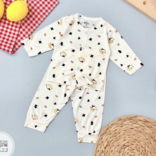[ Xả Kho ] Quần áo sơ sinh dài tay vải pettit tăm tre cúc giữa, đồ bộ dài tay cho bé trai bé gái sơ sinh 0-9 tháng _ B59