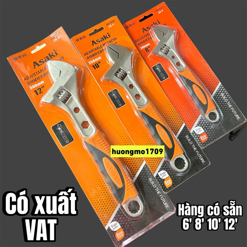 Mỏ lết cao cấp 10’ 250mm [CHÍNH HÃNG] ASAKI tay bọc PVC chống trượt 10” AK-0402