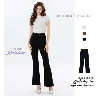 Quần ống loe Choobe lưng cạp cao 2 cúc baggy vải nữ dài suông loe culottes màu đen nâu ghi sữa