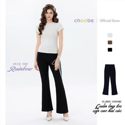 Quần ống loe Choobe cạp cao 2 cúc culottes dáng suông màu đen Q45