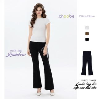  Quần ống loe Choobe cạp cao 2 cúc culottes dáng suông màu đen Q45 