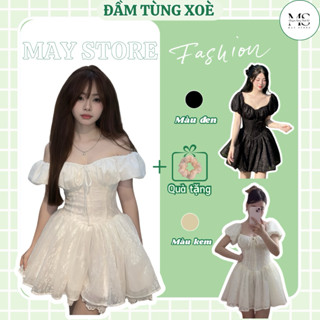 Đầm Tay Phồng Ôm Eo, Tùng Phồng, Ren Hoa Mai MayStore - Hỗ Trợ May Theo Số Đo