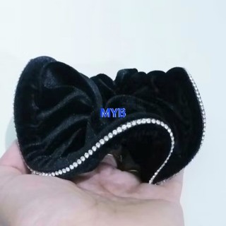 Combo 2 Dây cột tóc vải nhung màu đen đính hạt 1 hàng (Ảnh thật)