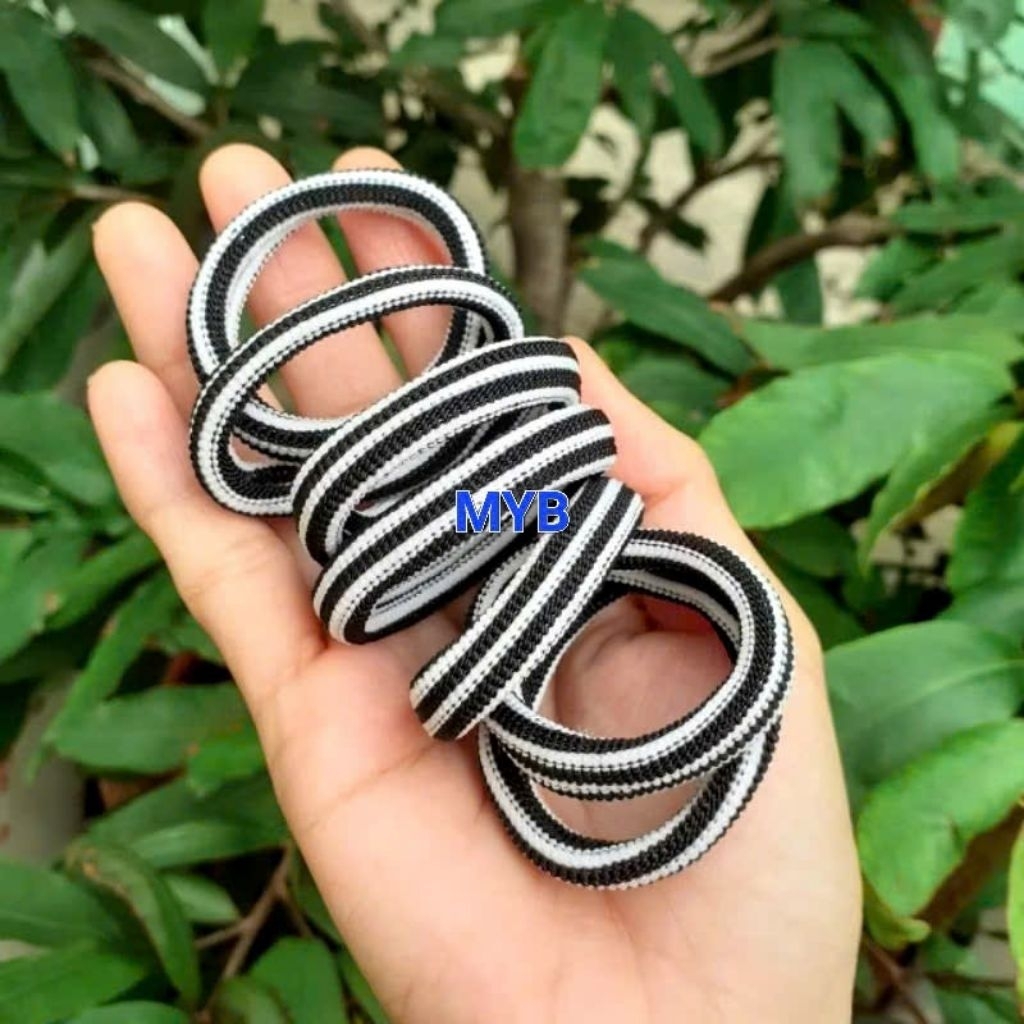 Túi 48 Dây cột tóc sọc trắng đen cứng,ít giản (cở nhỏ 4cm)