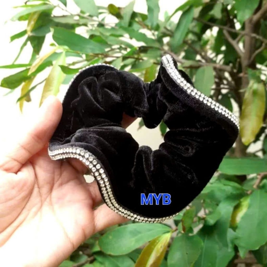 Cột tóc nhung đính hạt 2 hàng (cở 10-13cm)