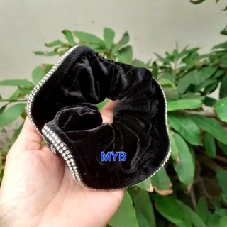 Cột tóc nhung đính hạt 2 hàng (cở 10-13cm)