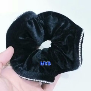 Combo 2 Dây cột tóc vải nhung màu đen đính hạt 1 hàng (Ảnh thật)