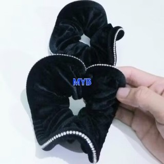 Combo 2 Dây cột tóc vải nhung màu đen đính hạt 1 hàng (Ảnh thật)